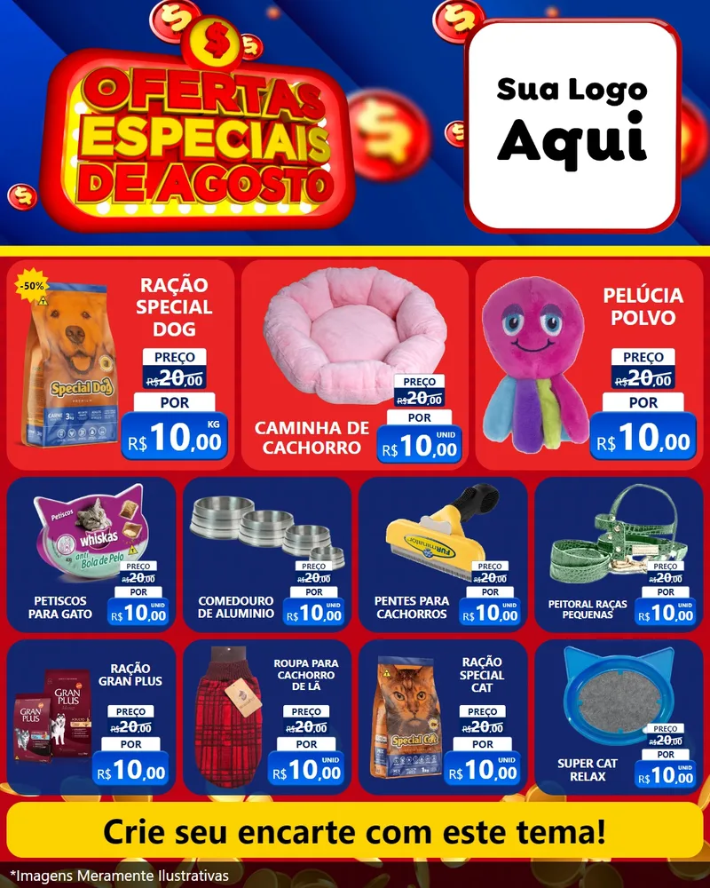 Modelo de Rede Social para Feed Instagram com o tema Ofertas Especiais de Agosto para Pet Shop