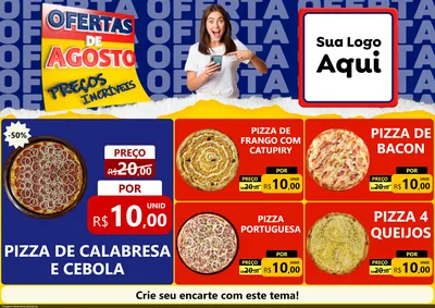 Modelo de Encarte para Encarte A4 Horizontal com o tema Ofertas de Agosto - Preços Incríveis para Pizzaria