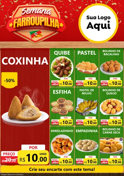 Modelo de Encarte para Encarte A4 Vertical com o tema Semana Farroupilha para Salgadaria