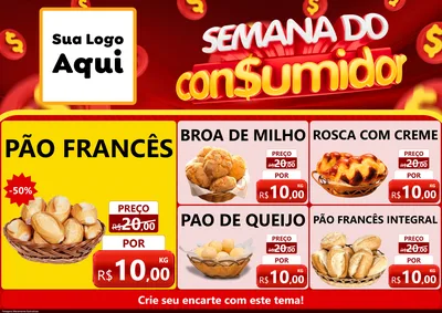 Modelo de Encarte para Encarte A4 Horizontal com o tema Semana do Consumidor para Padaria