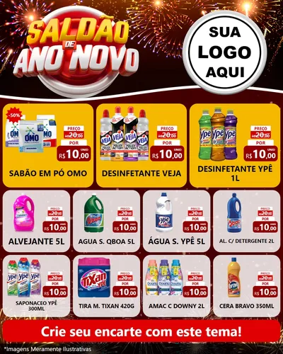 Modelo de Rede Social para Feed Instagram com o tema Saldão de Ano Novo para Produtos de Limpeza
