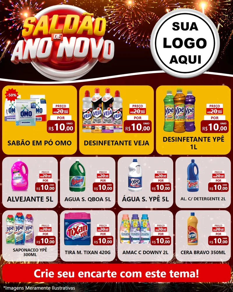 Modelo de Rede Social para Feed Instagram com o tema Saldão de Ano Novo para Produtos de Limpeza