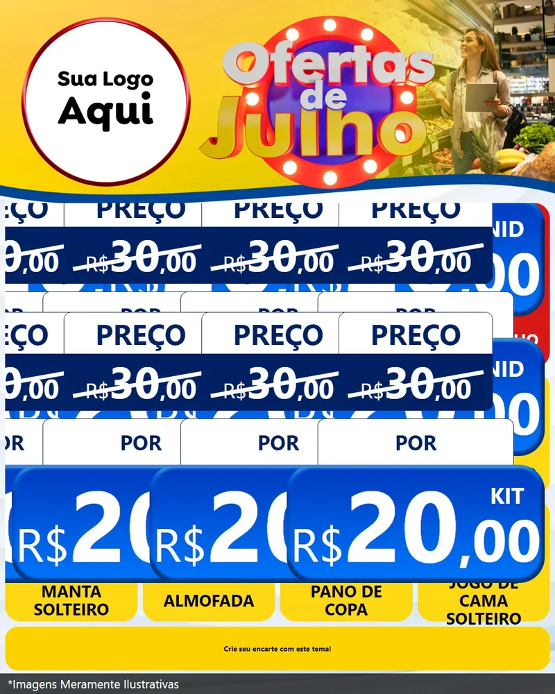Modelo de Rede Social para Feed Instagram com o tema Ofertas de Julho para Cama, Mesa e Banho