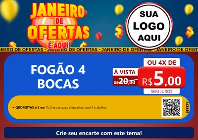 Modelo de Cartaz para Cartaz A4 Horizontal com o tema Janeiro de Ofertas É Aqui! para Móveis e Eletro