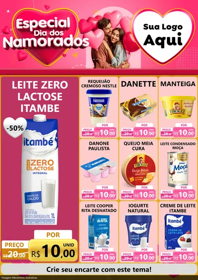 Modelo de Encarte para Encarte A4 Vertical com o tema Especial Dia dos Namorados para Frios e Laticínios