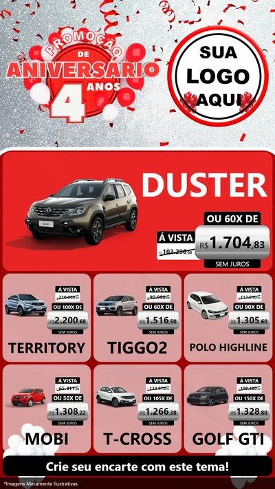 Modelo de Rede Social para Stories com o tema Promoção de Aniversário - 4 Anos para Concessionaria de Carros