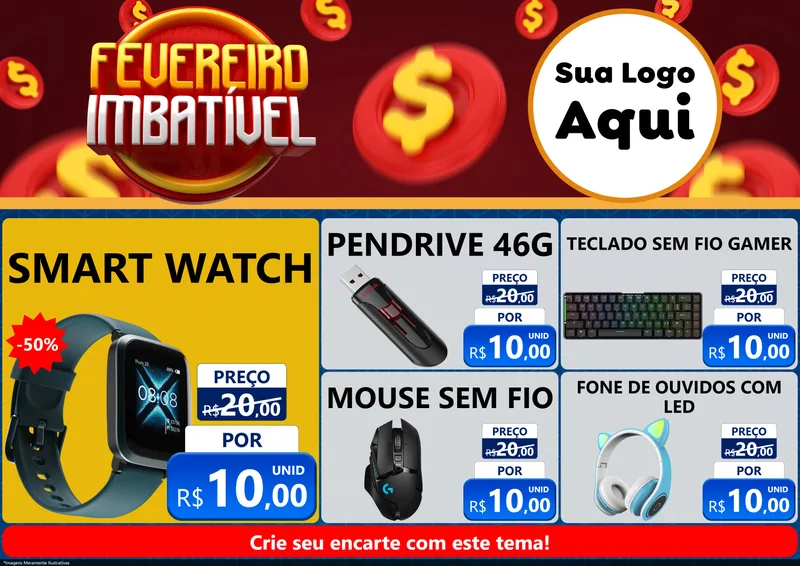 Modelo de Encarte para Encarte A4 Horizontal com o tema Fevereiro Imbatível para Informática