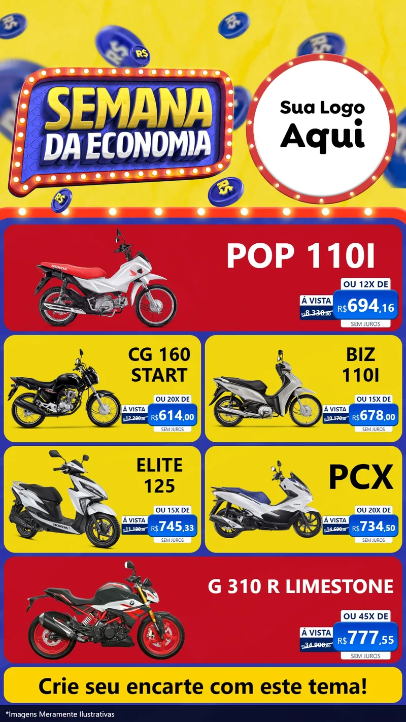 Modelo de TV para TV Vertical com o tema Semana da Economia para Concessionaria de Motos