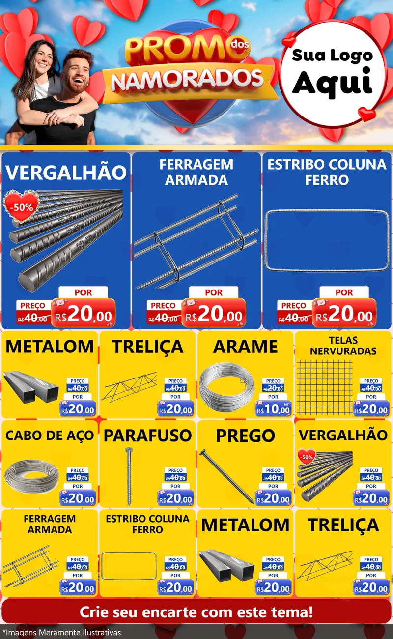 Modelo de Encarte para Encarte Grande com o tema Promo dos Namorados para Ferragens