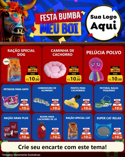 Modelo de Rede Social para Feed Instagram com o tema Festa Bumba meu Boi para Pet Shop