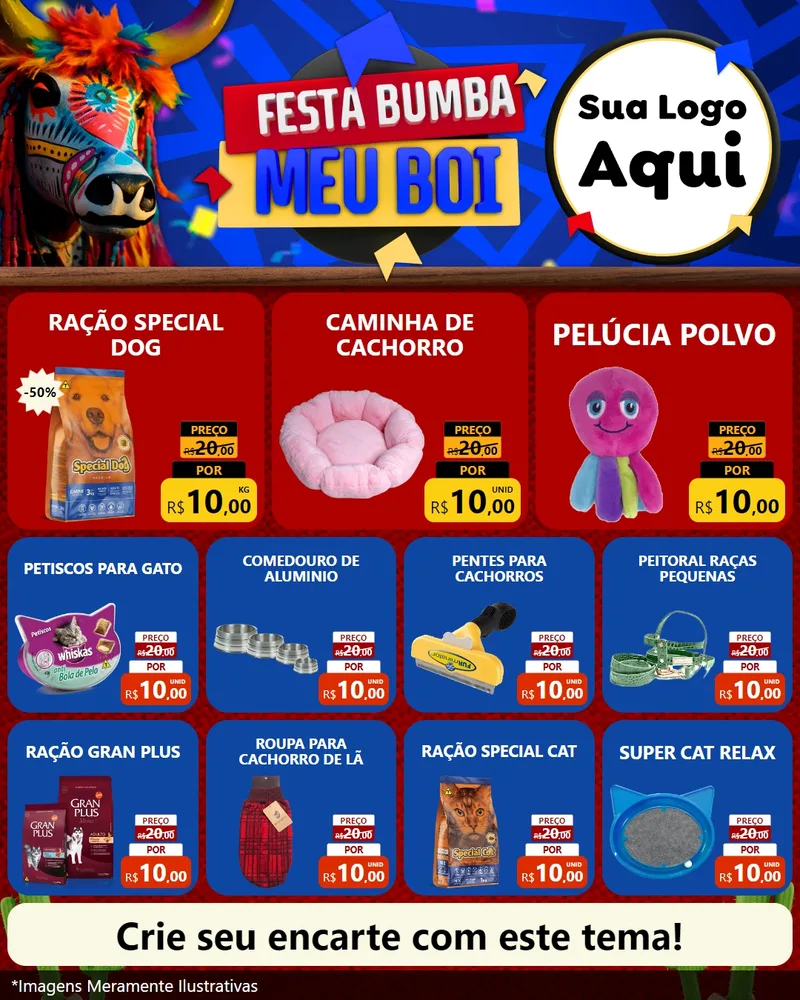 Modelo de Rede Social para Feed Instagram com o tema Festa Bumba meu Boi para Pet Shop