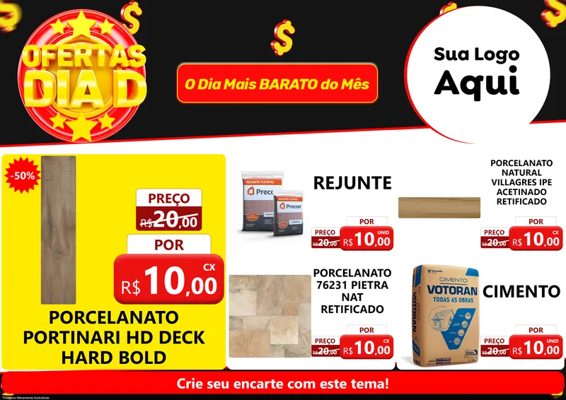 Modelo de Encarte para Encarte A4 Horizontal com o tema Dia D para Pisos e revestimentos