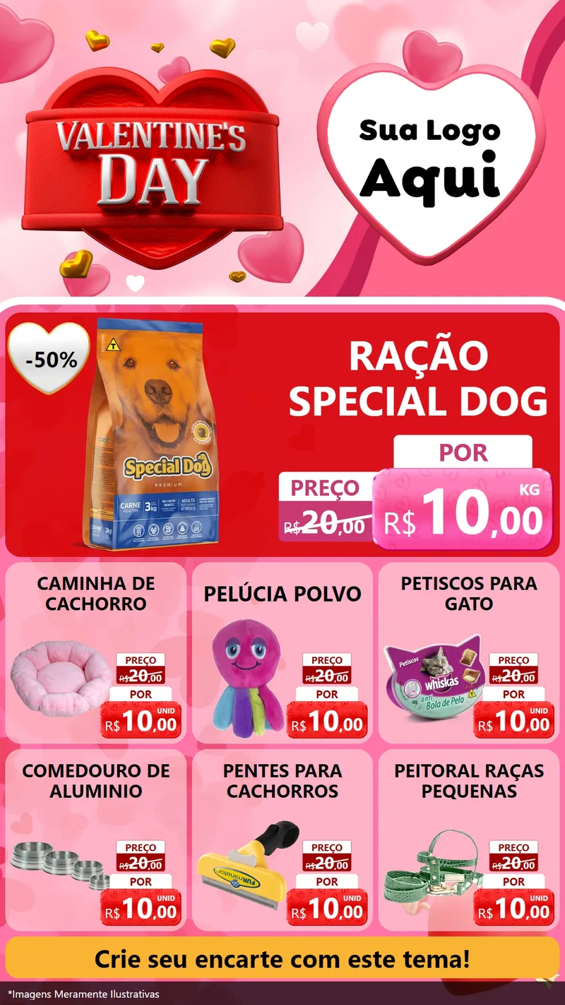 Modelo de Rede Social para Stories com o tema Valentine's Day para Pet Shop