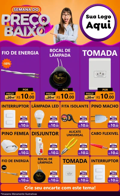 Modelo de Encarte para Encarte Grande com o tema Semana do Preço Baixo para Materiais Elétricos