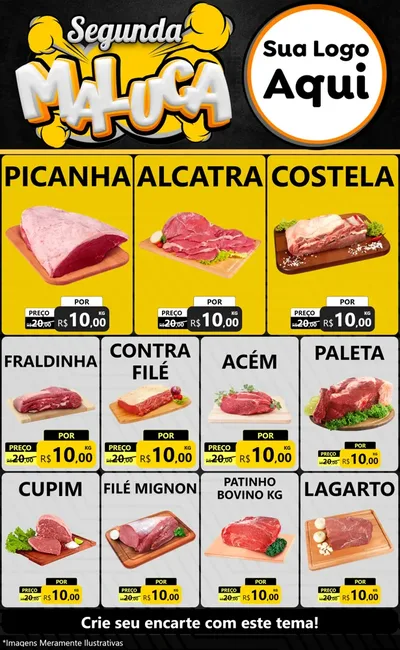 Modelo de Encarte para Encarte Grande com o tema Segunda Maluca para Açougue