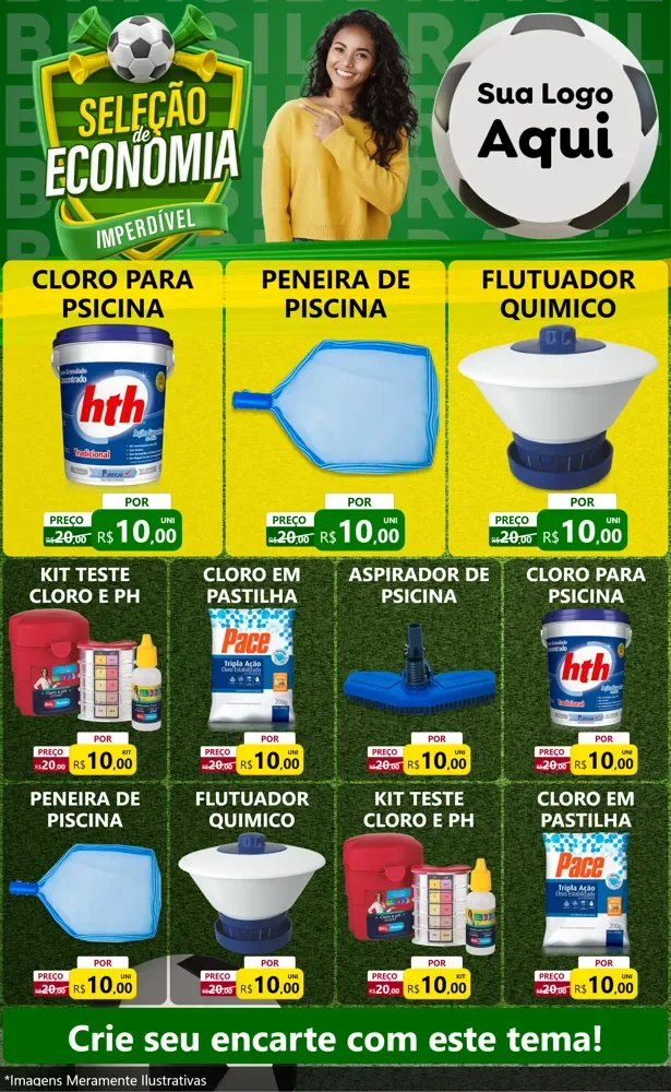 Modelo de Encarte para Encarte Grande com o tema Seleção de Economia - Copa para Produtos para Piscina