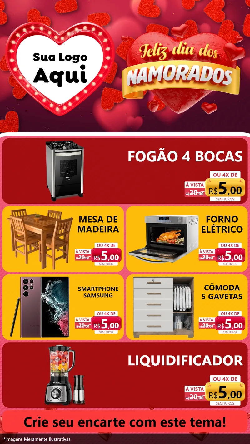 Modelo de TV para TV Vertical com o tema Feliz Dia Dos Namorados para Móveis e Eletro