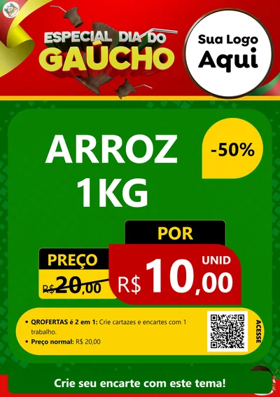 Modelo de Cartaz para Cartaz A4 Vertical com o tema Especial Dia do Gaúcho para Supermercado