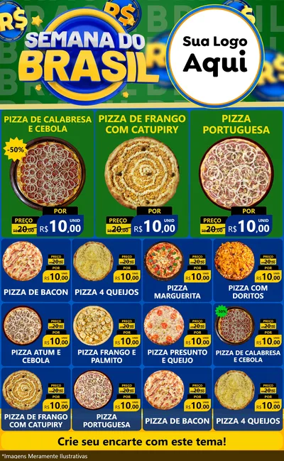 Modelo de Encarte para Encarte Grande com o tema Semana Do Brasil para Pizzaria