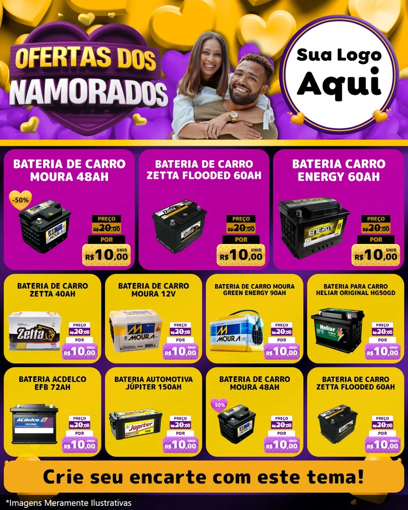 Modelo de Rede Social para Feed Instagram com o tema Oferta Dos Namorados para Baterias Elétricas