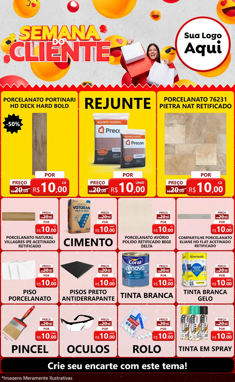 Modelo de Encarte para Encarte Grande com o tema Semana do Cliente para Pisos e revestimentos