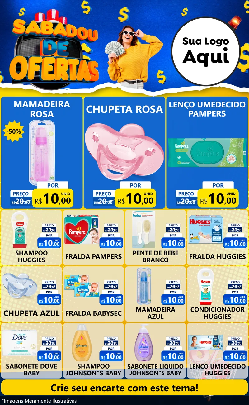 Modelo de Encarte para Encarte Grande com o tema Sabadou de Ofertas para Bebês