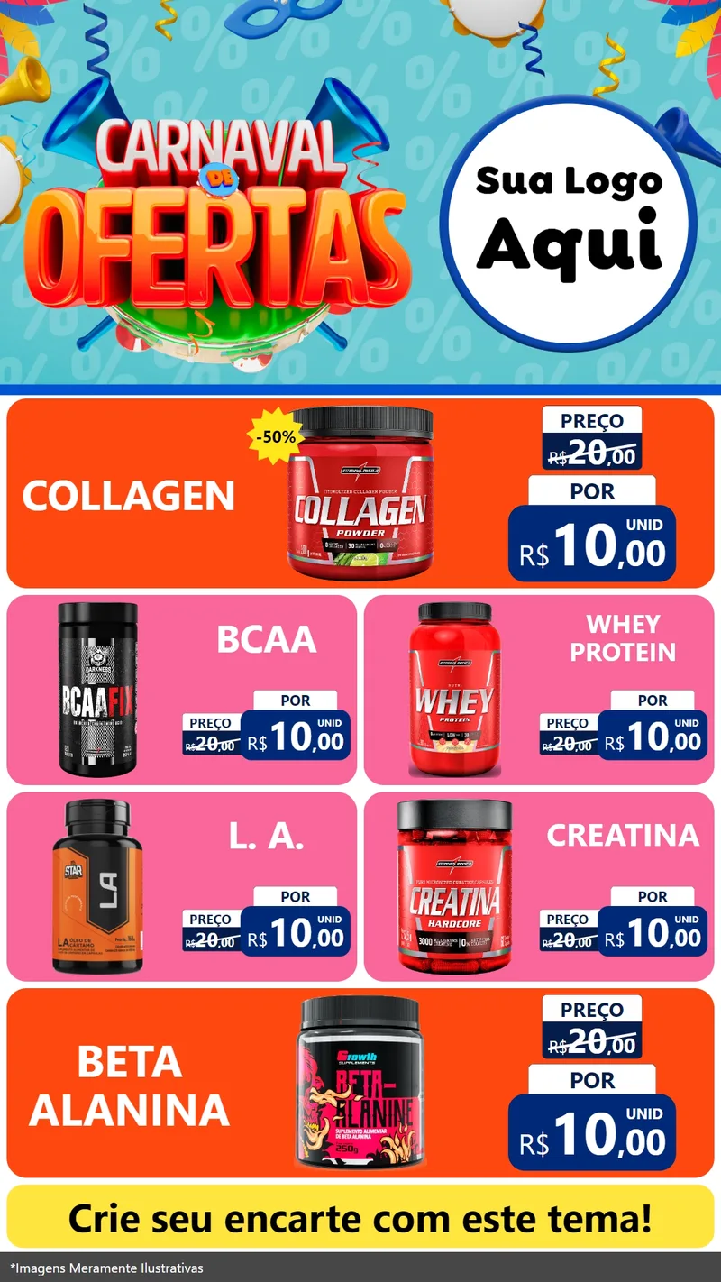 Modelo de TV para TV Vertical com o tema Carnaval de Ofertas para Suplementos alimentares