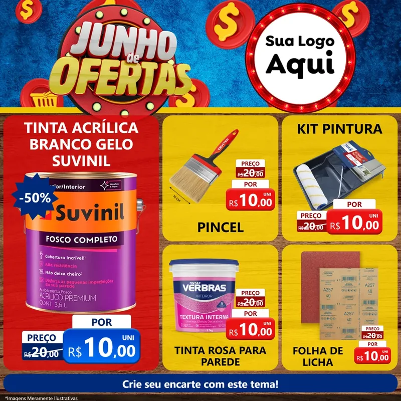 Modelo de Rede Social para Feed Facebook com o tema Junho de Ofertas para Tintas e Ferramentas