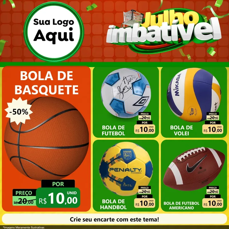 Modelo de Rede Social para Feed Facebook com o tema Julho Imbatível para Artigos Esportivos
