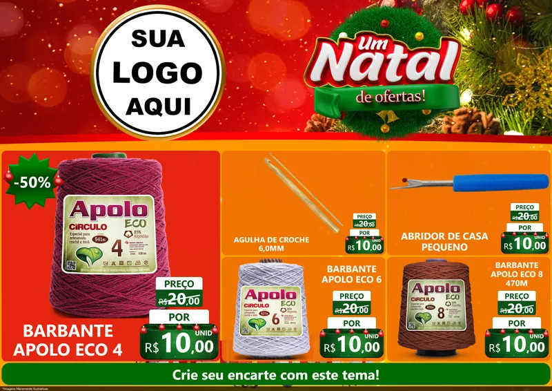 Modelo de Encarte para Encarte A4 Horizontal com o tema Um Natal de Ofertas para Armarinho e Aviamentos