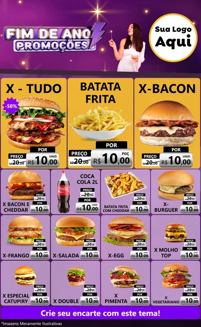 Modelo de Encarte para Encarte Grande com o tema Fim de Ano Promoções para Hamburgueria