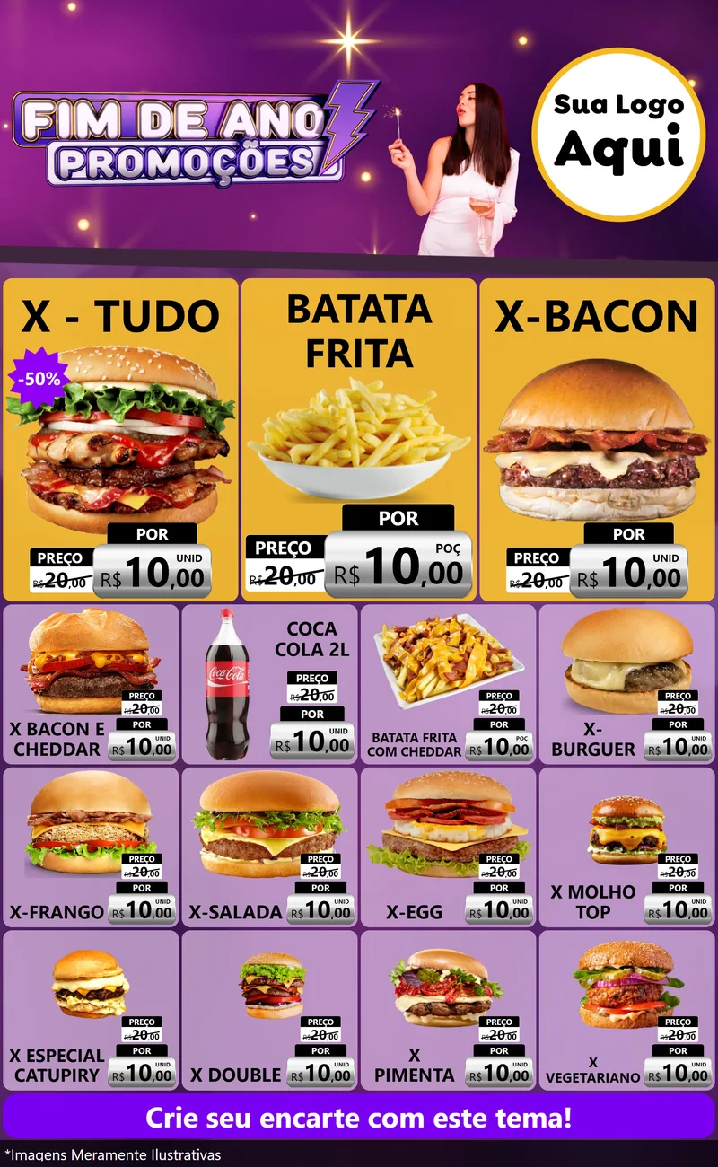 Modelo de Encarte para Encarte Grande com o tema Fim de Ano Promoções para Hamburgueria