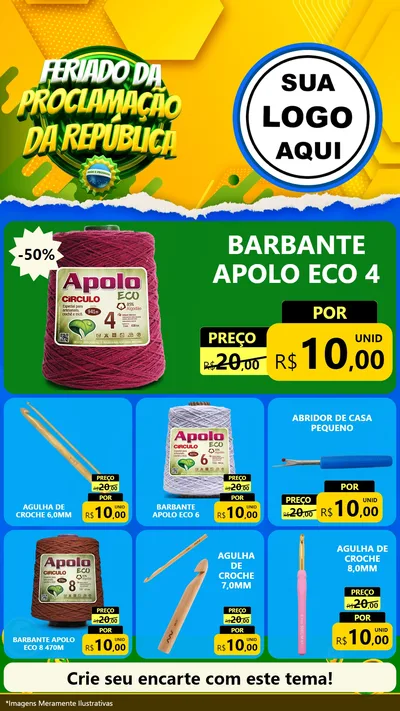 Modelo de Rede Social para Stories com o tema Feriado da Proclamação da República para Armarinho e Aviamentos