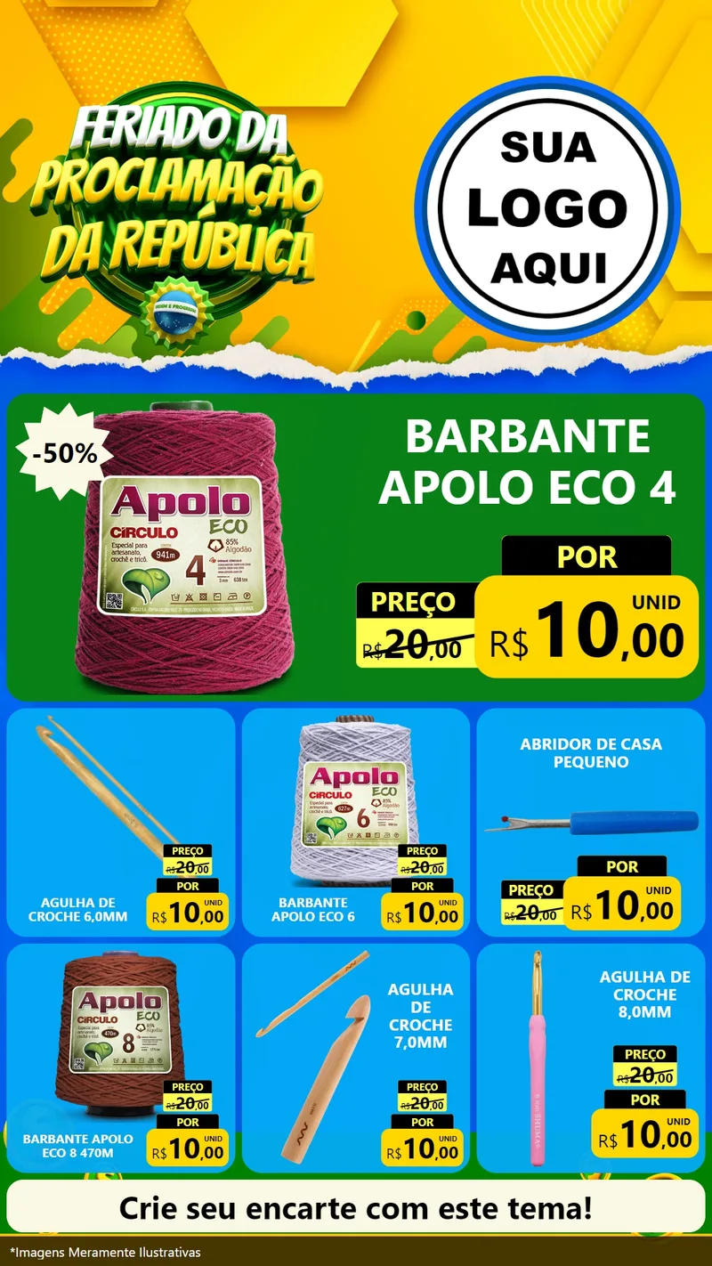 Modelo de Rede Social para Stories com o tema Feriado da Proclamação da República para Armarinho e Aviamentos