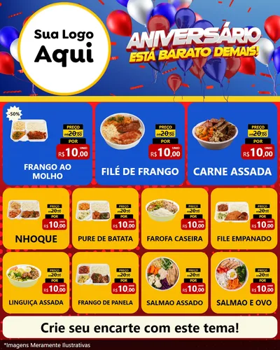 Modelo de Rede Social para Feed Instagram com o tema Aniversário para Restaurante