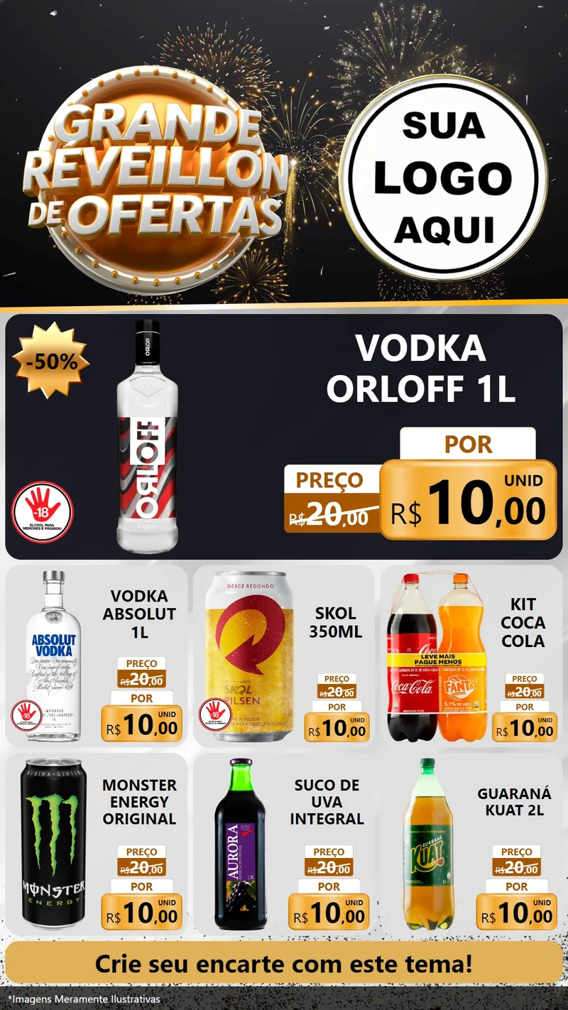 Modelo de Rede Social para Stories com o tema Grande Réveillon de Ofertas para Distribuidora de bebidas