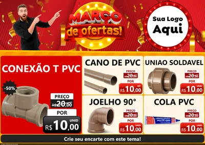 Modelo de Encarte para Encarte A4 Horizontal com o tema Março de Ofertas! para Tubos e conexões