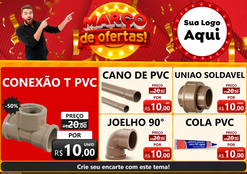 Modelo de Encarte para Encarte A4 Horizontal com o tema Março de Ofertas! para Tubos e conexões