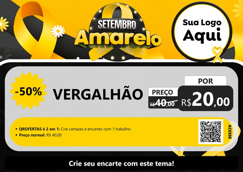 Modelo de Cartaz para Cartaz A4 Horizontal com o tema Setembro Amarelo para Ferragens