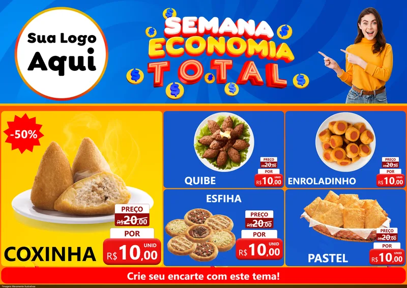 Modelo de Encarte para Encarte A4 Horizontal com o tema Semana Economia Total para Salgadaria
