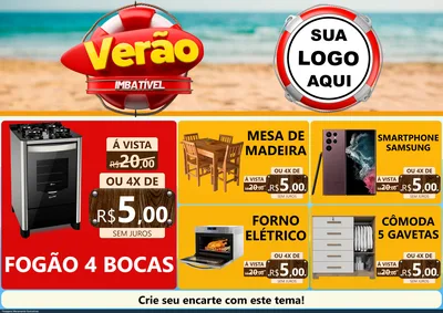 Modelo de Encarte para Encarte A4 Horizontal com o tema Verão Imbatível para Móveis e Eletro