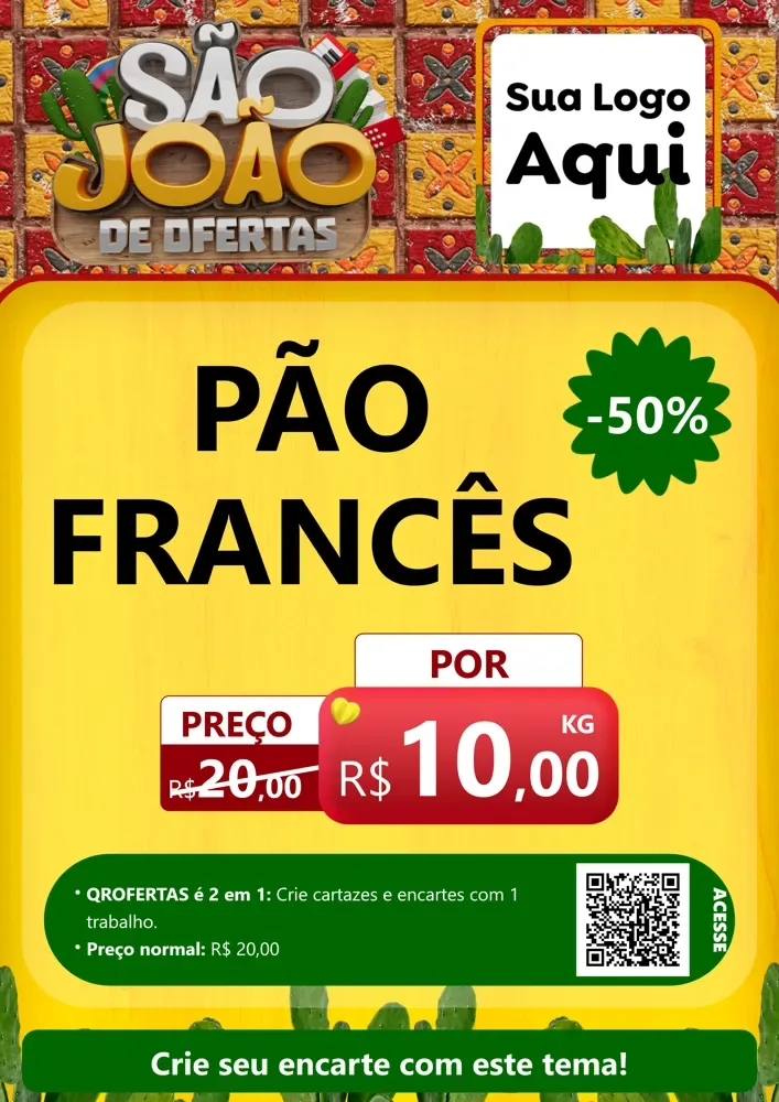 Modelo de Cartaz para Cartaz A4 Vertical com o tema São João de Muitas Ofertas - Junina para Padaria
