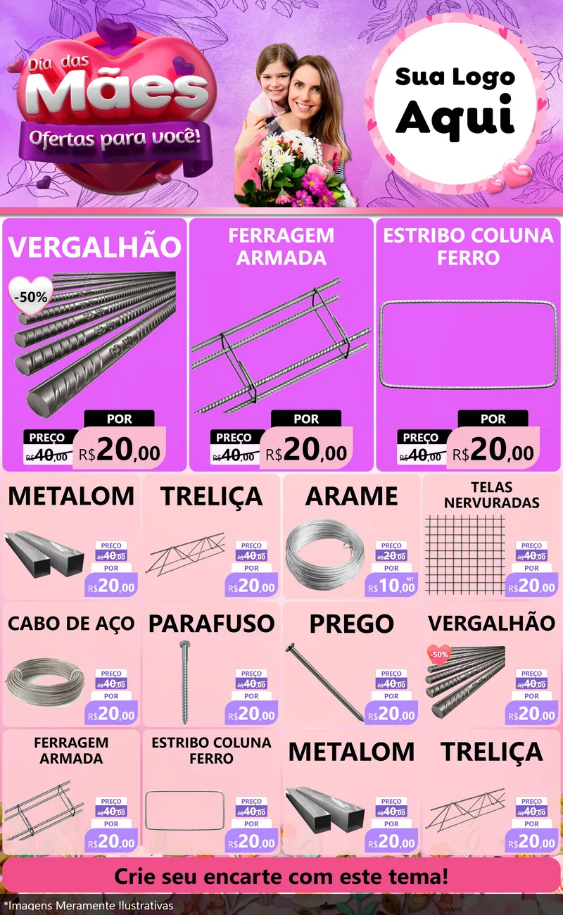 Modelo de Encarte para Encarte Grande com o tema Dia das Mães Ofertas para Você! para Ferragens