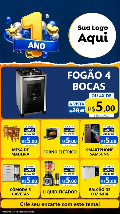 Modelo de Rede Social para Stories com o tema Um Ano de Aniversário para Móveis e Eletro