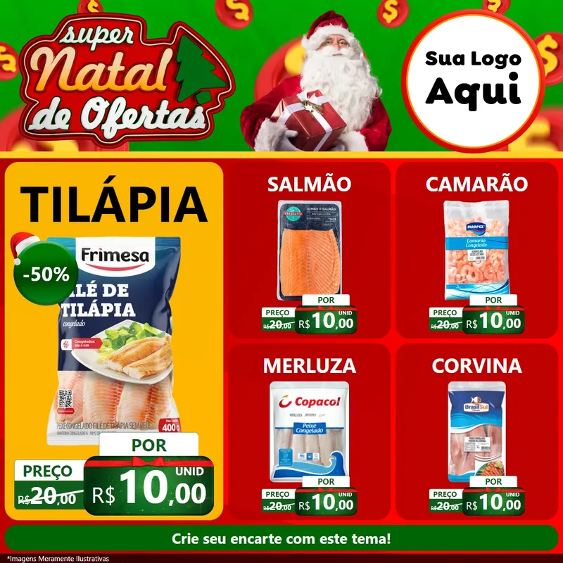 Modelo de Rede Social para Feed Facebook com o tema Super Natal de Ofertas para Peixaria
