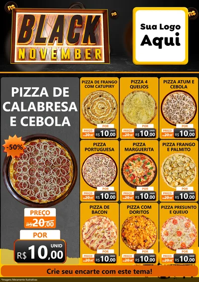 Modelo de Encarte para Encarte A4 Vertical com o tema Black November para Pizzaria