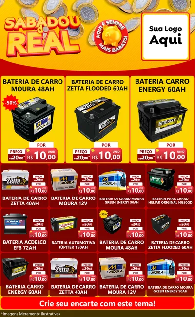 Modelo de Encarte para Encarte Grande com o tema Sabadou do Real para Baterias Elétricas