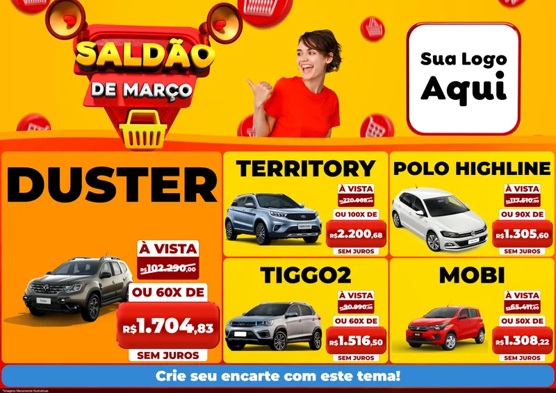 Modelo de Encarte para Encarte A4 Horizontal com o tema Saldão de Março para Concessionaria de Carros