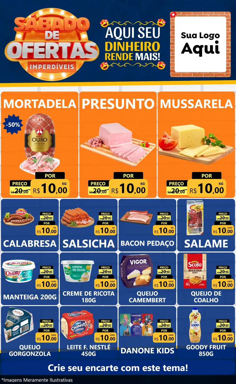 Modelo de Encarte para Encarte Grande com o tema Sábado de Ofertas Imperdíveis para Frios e Laticínios