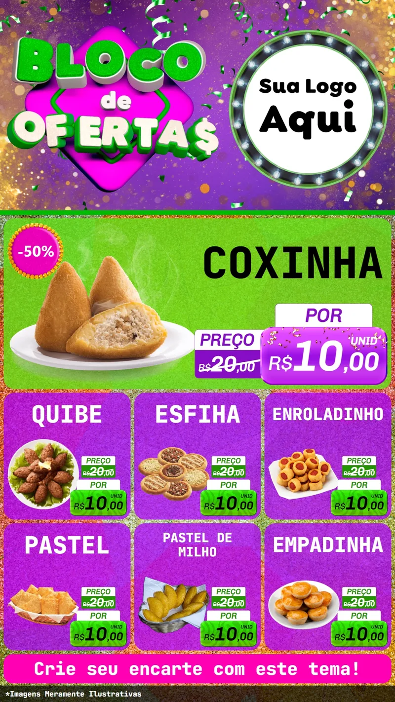 Modelo de Rede Social para Stories com o tema Bloco de Ofertas para Salgadaria